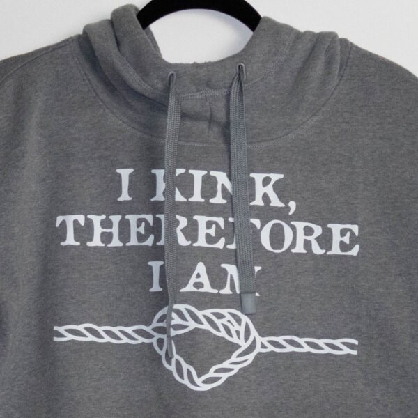 (M) Crop Grey Sweatshirt w Drawstring Neck | I Kink Therefore I Am - Image 2