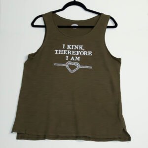 Dark green tank, white writing
