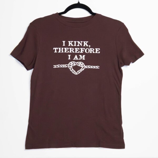 Dark brown tshirt with white writing
