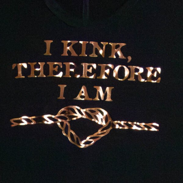 (M) Black T-Shirt w Rose Gold Text | I Kink Therefore I Am - Image 2